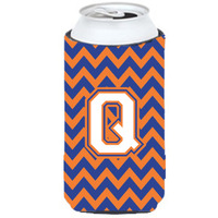 Letter Q Chevron Blue and Orange Tall Boy Beverage Insulator Hugger CJ1060-QTBC