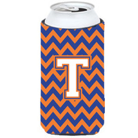 Letter T Chevron Blue and Orange Tall Boy Beverage Insulator Hugger CJ1060-TTBC
