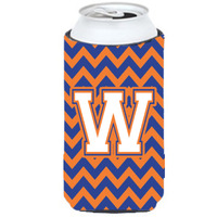 Letter W Chevron Blue and Orange Tall Boy Beverage Insulator Hugger CJ1060-WTBC