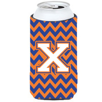 Letter X Chevron Blue and Orange Tall Boy Beverage Insulator Hugger CJ1060-XTBC
