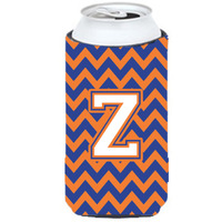 Letter Z Chevron Blue and Orange Tall Boy Beverage Insulator Hugger CJ1060-ZTBC