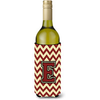 Letter E Chevron Maroon and Gold Wine Bottle Beverage Insulator Hugger CJ1061-ELITERK