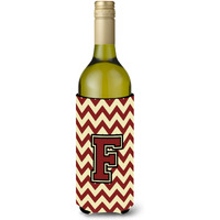 Letter F Chevron Maroon and Gold Wine Bottle Beverage Insulator Hugger CJ1061-FLITERK