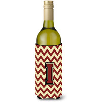 Letter I Chevron Maroon and Gold Wine Bottle Beverage Insulator Hugger CJ1061-ILITERK