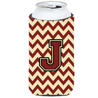 Letter J Chevron Maroon and Gold Tall Boy Beverage Insulator Hugger CJ1061-JTBC