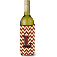 Letter L Chevron Maroon and Gold Wine Bottle Beverage Insulator Hugger CJ1061-LLITERK