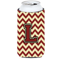 Letter L Chevron Maroon and Gold Tall Boy Beverage Insulator Hugger CJ1061-LTBC