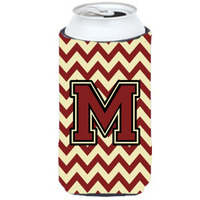Letter M Chevron Maroon and Gold Tall Boy Beverage Insulator Hugger CJ1061-MTBC