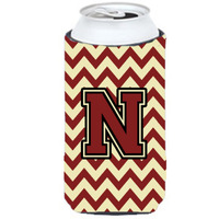 Letter N Chevron Maroon and Gold Tall Boy Beverage Insulator Hugger CJ1061-NTBC