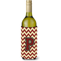 Letter P Chevron Maroon and Gold Wine Bottle Beverage Insulator Hugger CJ1061-PLITERK