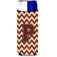 Letter P Chevron Maroon and Gold Ultra Beverage Insulators for slim cans CJ1061-PMUK