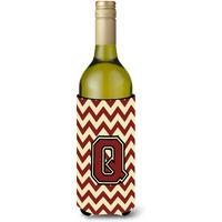 Letter Q Chevron Maroon and Gold Wine Bottle Beverage Insulator Hugger CJ1061-QLITERK