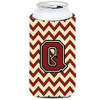 Letter Q Chevron Maroon and Gold Tall Boy Beverage Insulator Hugger CJ1061-QTBC