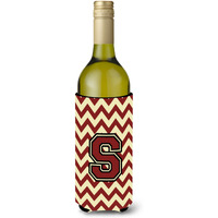Letter S Chevron Maroon and Gold Wine Bottle Beverage Insulator Hugger CJ1061-SLITERK