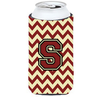 Letter S Chevron Maroon and Gold Tall Boy Beverage Insulator Hugger CJ1061-STBC