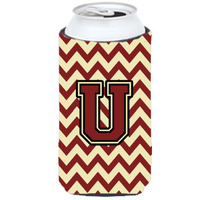 Letter U Chevron Maroon and Gold Tall Boy Beverage Insulator Hugger CJ1061-UTBC