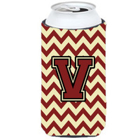 Letter V Chevron Maroon and Gold Tall Boy Beverage Insulator Hugger CJ1061-VTBC