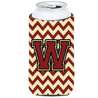 Letter W Chevron Maroon and Gold Tall Boy Beverage Insulator Hugger CJ1061-WTBC