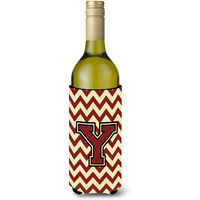 Letter Y Chevron  Maroon and Gold Wine Bottle Beverage Insulator Hugger CJ1061-YLITERK