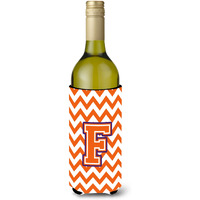 Letter F Chevron Orange and Regalia Wine Bottle Beverage Insulator Hugger CJ1062-FLITERK