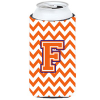 Letter F Chevron Orange and Regalia Tall Boy Beverage Insulator Hugger CJ1062-FTBC