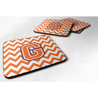 "Caroline's Treasures CJ1062-GFC Letter G Chevron Orange and Regalia Foam Coaster (Set of 4), 3.5"", Multicolor"
