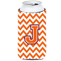 Letter J Chevron Orange and Regalia Tall Boy Beverage Insulator Hugger CJ1062-JTBC