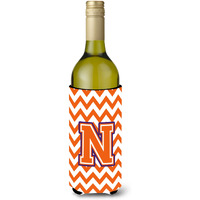 Letter N Chevron Orange and Regalia Wine Bottle Beverage Insulator Hugger CJ1062-NLITERK