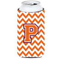 Letter P Chevron Orange and Regalia Tall Boy Beverage Insulator Hugger CJ1062-PTBC