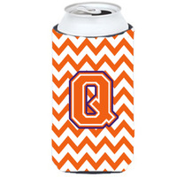 Letter Q Chevron Orange and Regalia Tall Boy Beverage Insulator Hugger CJ1062-QTBC
