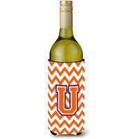 Letter U Chevron Orange and Regalia Wine Bottle Beverage Insulator Hugger CJ1062-ULITERK