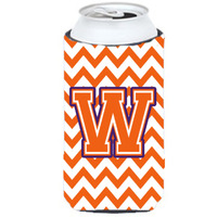 Letter W Chevron Orange and Regalia Tall Boy Beverage Insulator Hugger CJ1062-WTBC