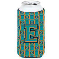 "Letter E Football Aqua, Orange and Marine Blue Tall Boy Beverage Insulator Hugger CJ1063-ETBC"