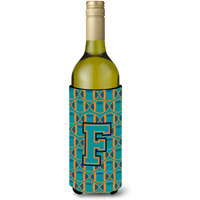 "Letter F Football Aqua, Orange and Marine Blue Wine Bottle Beverage Insulator Hugger CJ1063-FLITERK"