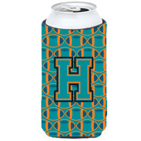 "Letter H Football Aqua, Orange and Marine Blue Tall Boy Beverage Insulator Hugger CJ1063-HTBC"
