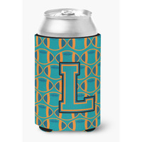 "Caroline's Treasures CJ1063-LCC Letter L Football Aqua, Orange and Marine Blue Can or Bottle Hugger, Multicolor"