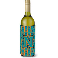 "Letter N Football Aqua, Orange and Marine Blue Wine Bottle Beverage Insulator Hugger CJ1063-NLITERK"