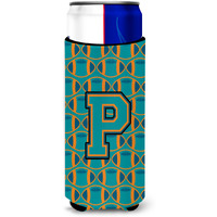 "Letter P Football Aqua, Orange and Marine Blue Ultra Beverage Insulators for slim cans CJ1063-PMUK"