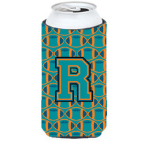 "Letter R Football Aqua, Orange and Marine Blue Tall Boy Beverage Insulator Hugger CJ1063-RTBC"