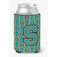 "Caroline's Treasures CJ1063-SCC Letter S Football Aqua, Orange and Marine Blue Can or Bottle Hugger, Multicolor"