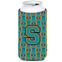 "Letter S Football Aqua, Orange and Marine Blue Tall Boy Beverage Insulator Hugger CJ1063-STBC"