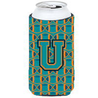 "Letter U Football Aqua, Orange and Marine Blue Tall Boy Beverage Insulator Hugger CJ1063-UTBC"