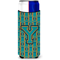 "Letter Y Football Aqua, Orange and Marine Blue Ultra Beverage Insulators for slim cans CJ1063-YMUK"
