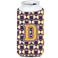 Letter D Football Purple and Gold Tall Boy Beverage Insulator Hugger CJ1064-DTBC