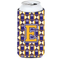 Letter E Football Purple and Gold Tall Boy Beverage Insulator Hugger CJ1064-ETBC