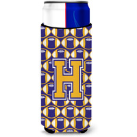 Letter H Football Purple and Gold Ultra Beverage Insulators for slim cans CJ1064-HMUK