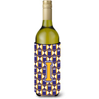 Letter I Football Purple and Gold Wine Bottle Beverage Insulator Hugger CJ1064-ILITERK