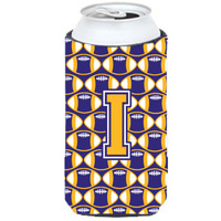 Letter I Football Purple and Gold Tall Boy Beverage Insulator Hugger CJ1064-ITBC