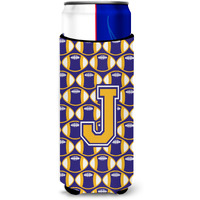 Letter J Football Purple and Gold Ultra Beverage Insulators for slim cans CJ1064-JMUK