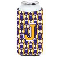 Letter J Football Purple and Gold Tall Boy Beverage Insulator Hugger CJ1064-JTBC